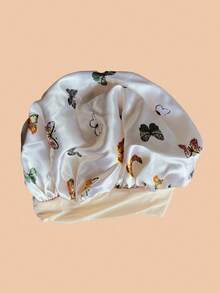 1 件装时尚优雅蝴蝶印花头套发帽睡眠帽 - 黑色 - 查看 6