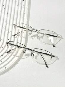 Ultra Light Half Frame Anti Fatigue Glasses For Men Women Non-Prescription Pc Lenses Fashion Glasses, Rectangular Design, Stainless Steel Material, Suitable For Various Occasion, Glasses Case Included - Multicolor - View 17