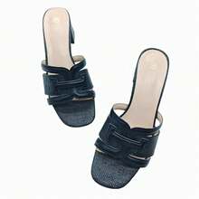 WOMAN KEY Women's Retro Woven Thick Heel Sandals, Summer Fashion Slide Slippers, Versatile For Young People Commuting - Black - View 5