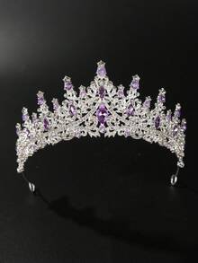 1 Set Bridal Accessories - Red Rhinestone Decor Crown, Necklace, Earrings (4pcs), Wedding Jewelry Set, Suitable For Wedding Dress, Gown, Gold Party, Wedding, Prom