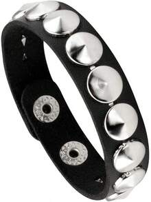 Eigso 3 Pcs Leather Punk Bracelets Men Women Of Rock Rivet Wrap Retro Spike Bracelet Adjustable - 黑色 - 5 - 查看 5