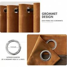2 Panels Blackout Curtains Solid Soft Grommet Mustard Yellow Thermal Insulated Soundproof Room Darkening Curtains/Drapes/Panels Fall Living Room Bedroom 52 X 90 Inch - Gold Brown - 查看 3