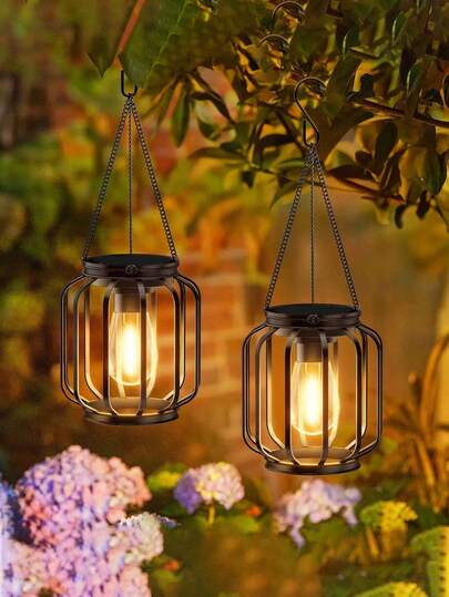 1个户外悬挂式LED灯，暖光，适用于门廊、花园和户外装饰，太阳能供电，镍电池，户外照明 | 复古灯笼 | 太阳能灯，户外装饰