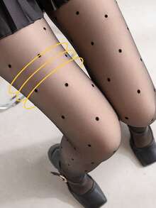 1 Pair 200g Autumn And Winter Simple Tight Weight Loss Pantyhose, Even Size Tights, Warm Tights, Women's Velvet Warm Stockings, High-Waisted Elastic Weight Loss Sexy Semi-Transparent Pantyhose, Tight Underwear, Star Love Polka Dot Bow Multi-Pattern Styles - Black - View 8