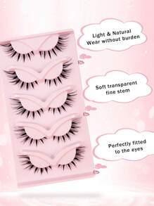 Ondine 5 支装透明茎睫毛，自然角色扮演，恶魔漫画睫毛，一体式假睫毛