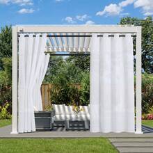 Set de 2 cortinas transparentes de unicolor ligeras y suaves para patio y exterior, cortina de filtrado de privacidad y sombra solar, con barra superior de acero inoxidable para porche, cenador, cabaña y ventana exterior