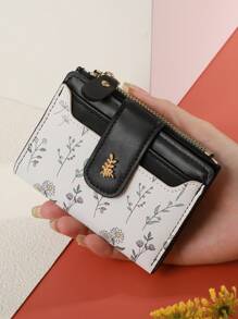 MADLEY 优雅花卉印花金属纽扣女士小钱包钱夹迷你钱包钱包秋季小钱包可爱钱包 - 黑色 - 查看 17