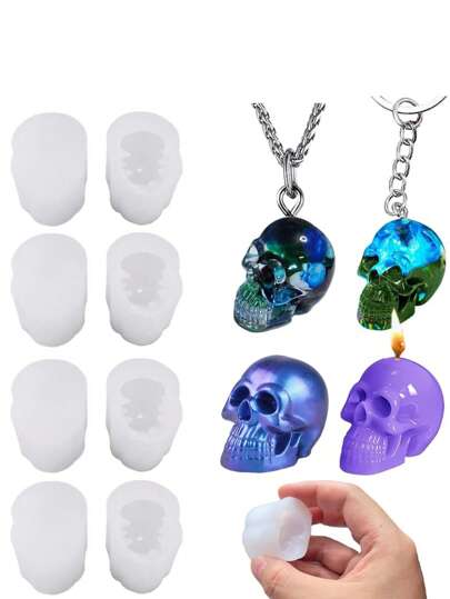 1pc Mini Skull Resin Silicone Mold, 3D Skull Candle Mold, Used For Resin Bracelets, Clay, Candle Wax Casting, Halloween Party Supplies, Home Decoration
