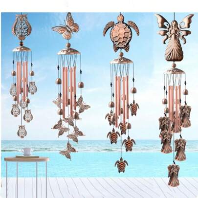 1pc Vintage Metal Animal Wind Chimes - Butterfly, Turtle, Angel, Hummingbird Designs Metal Butterfly Wind Chime Outdoors Windchimes For Garden & Patio Decor | Durable Copper Finish With S-Hook For Easy Hanging | Perfect Outdoor Gift, European And American Style, Craft, Festival Gift Front Door Yard Decor, Patio Yard Pathway Decor, Summer Party Decor, Backyard Decor
