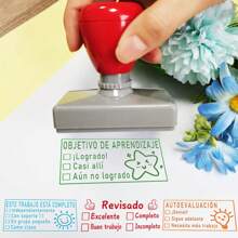 1 件西班牙语教师评分印章，带复选框，包括“已评分”、“已实现学习目标”、“自我反思”和鼓励反馈，用于评分作业和评估课堂进度，返校，学校用品 - 均碼 - 查看 12