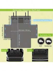 防水、防刮 SUV 货箱内衬 - 防尘防宠物毛发，易于清洁，涤纶材质，适合大多数车辆，全天候使用，全天候汽车垫 | 宠物垫 | 耐用的狗运输配件货箱内衬 - 黑與白 - 查看 3