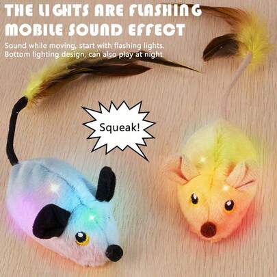 1pc Yellow Automatic Electric Mouse Toy To Entertain Cats Remote-Controlled Interactive Cat Toy Movable Stuffed Mouse Pet Toys That Can Be Moved Around Unleash Your Cat's Predatory Nature USB Rechargeable LD Light