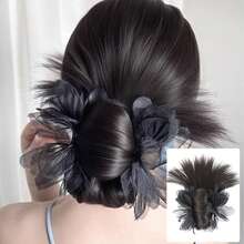 时尚女士蓝花鸡毛发髻，耐热合成发，适合日常发型 - 彩色 - 查看 13