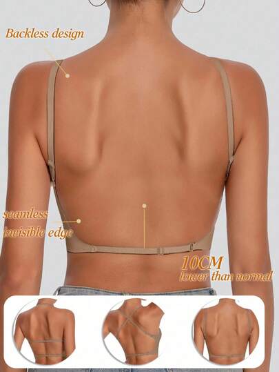 Women's Backless Seamless Bra, Strapless Bra For Summer, Sexy Bra, Bridal Lingerie, 3 Strap Options, Seamless & Breathable, Adjustable Straps, Lightweight & Comfortable Bra, Suitable For Weddings, Formal Dresses, Spaghetti Strap Dresses