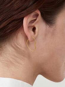 一对全新个性化不锈钢镂空心形耳环哑光简约金属耳线女士浪漫个性礼物 - 金色 - 查看 4