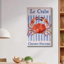 Framed Le Crabe Print, Blue Nautical, Aesthetic Kitchen Decor, French Seafood Poster, Dinner Party, Vintage Style, Retro Food Print, Lobster Crab.Home Living Room Office Wall Decor, Perfect Gift And Wall Decoration, Room Decor, Wall Art Decor, Wall Decor, Living Room.