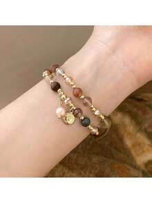 1 chiếc vòng tay đính hạt pha lê và ngọc trai hai lớp thời trang quyến rũ, trang sức thiết kế nhiều lớp cổ điển tinh tế, màu sắc ngẫu nhiên - Nhiều màu - Xem 3