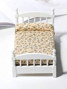 1 Set Miniature Dollhouse Bedroom Set, Single Bed With Floral Pattern And White Nightstand, Fashionable, Creative, Cute Rustic Style, Micro Decor, Mini Furniture, Home Decor, DIY Decorative Small Bed, Exquisite House Decoration - Multicolor - View 4