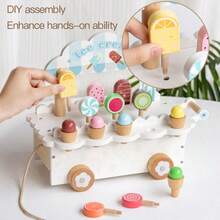 Expositor de madera en forma de carrito de helados, helados/paletas danesas nobles, juguete educativo de juego de roles para niños - Multicolor - Ver 8