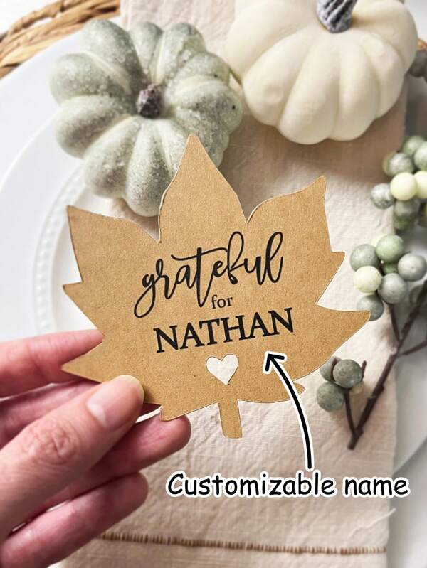 12 Stück Tischkarten für Thanksgiving, Ahornblatt Namenskarten, personalisierte Feiertags-Tischdekoration, individuelle Herbst-Tischausstattung, rustikales Friendsgiving