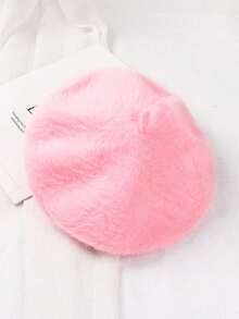 1pc Solid Color Vintage Rabbit Fur Beret, Cute And Fluffy For Fall/Winter Halloween