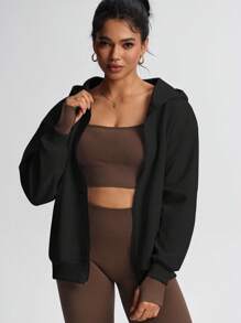 TCVC 女士休闲拉链连帽衫，舒适针织面料，宽松长袖，适合室内/室外瑜伽和休闲活动，秋冬季