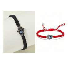 1pc Asymmetrical Blue Bead & Red Rope Wrist Bracelet - Red - View 13
