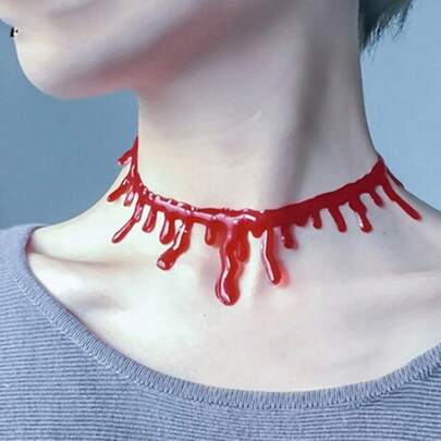 2pcs Set Kalung Darah Menetes Horor Halloween, Taring Vampir, Penyihir, Kalung Kostum Badut, Aksesoris Pesta Bar, Perlengkapan Kostum Festival Halloween, Kalung Seksi untuk Perlengkapan Kostum Liburan Eropa dan Amerika