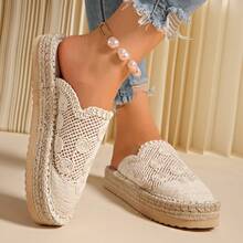 1 Pair Women's Woven Mesh Pattern Thick Sole Breathable Lightweight Sandals, Versatile For Summer - Beige - View 2