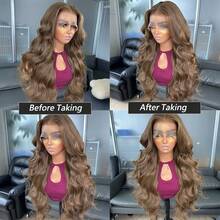 Kanekalon Futura Hair Brown 13x4 Synthetic Lace Front Wigs For Women 24 Inch Long Wavy Body Wave Glueless Kanekalon Hair Resistant Synthetic Hair Wigs Free Part 150% Density Or Women Everyday Use Natural Looking Synthetic Soft Wigs Easy To Install And Take Off For Beginners - Brown - View 9