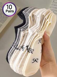 10 双女士可爱蝴蝶结简约船袜隐形袜适合春夏季