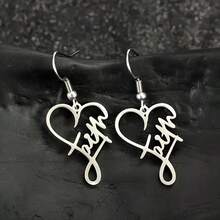 4 Pairs/Set Stainless Steel Faith-Based Love And Faith Words Faith Letters Amazing Grace Prayer Earrings Set Fashion Jewelry - 銀色 - 查看 7