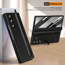 Galaxy Z Fold7/Z Fold6/Z Fold5/Z Fold4/Z Fold3 Phone Case, Hinge Protection, Comes With Stylus Pen, Full-Body Shockproof, Foldable Integrated Stand, Retractable Pen Slot, Skin-Friendly Anti-Fingerprint Case, With Tempered Glass Screen Protector - 彩色 - 查看 6