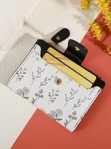 MADLEY 优雅花卉印花金属纽扣女士小钱包钱夹迷你钱包钱包秋季小钱包可爱钱包 - 黑色 - 查看 6