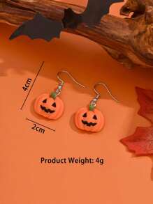 1 Pair Fashionable Pumpkin Resin Stainless Steel Earrings, Cute & Quirky Celebration Earrings For Women, Halloween Gift