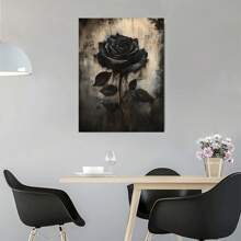 Gothic Elegance: 1Pc Unique White Valentine's Day Black Rose Bouquet Canvas Wall Art,Classical Black Flowers Posters,Prints For Wall Decor Pictures,Bathroom Decor, Room Decor Bedroom,Home Decor Living Room,House Decor,Home Accessories,Kitchen Decor & Office - Perfect Gift For Mother's Day, Birthdays- No Frame