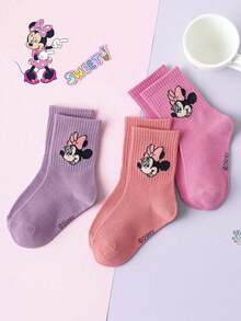 Disney 3/6双正品儿童可爱米妮老鼠袜子，女童中筒袜，韩版卡通男童袜，幼儿婴儿袜，秋冬季 - 彩色 - 查看 2