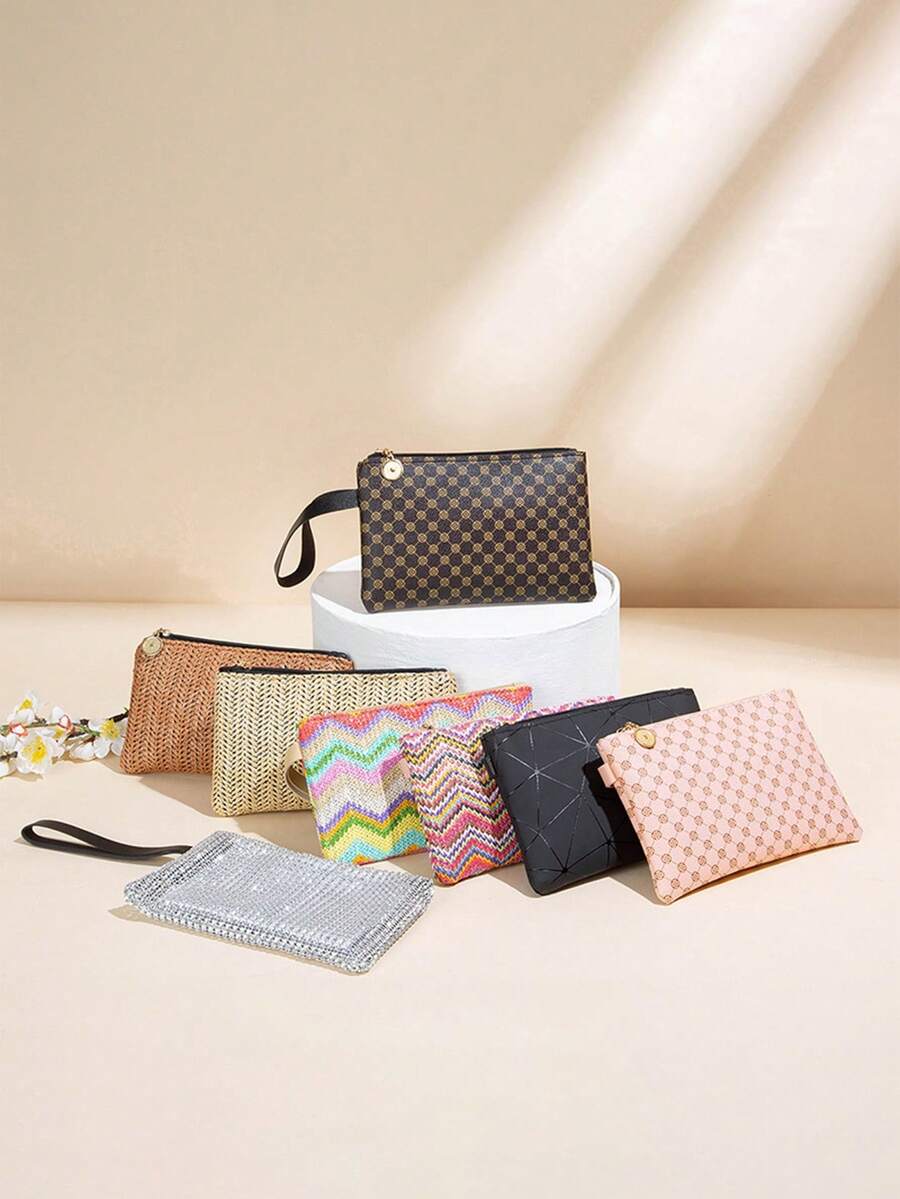 编织零钱包，女士小型零钱包，便携式手持钥匙包，钥匙卡收纳包，编织小钱包，便携式手提包，钥匙卡夹，手持悬挂式收纳包，女士零钱包，迷你钱包，钱包，秋季腕包，零钱包 - 彩色 - 查看 1