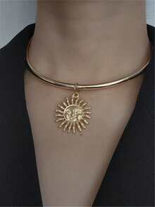 1 件几何椭圆形吊坠项链，休闲时尚百搭配饰 - 金黃色 - 查看 2