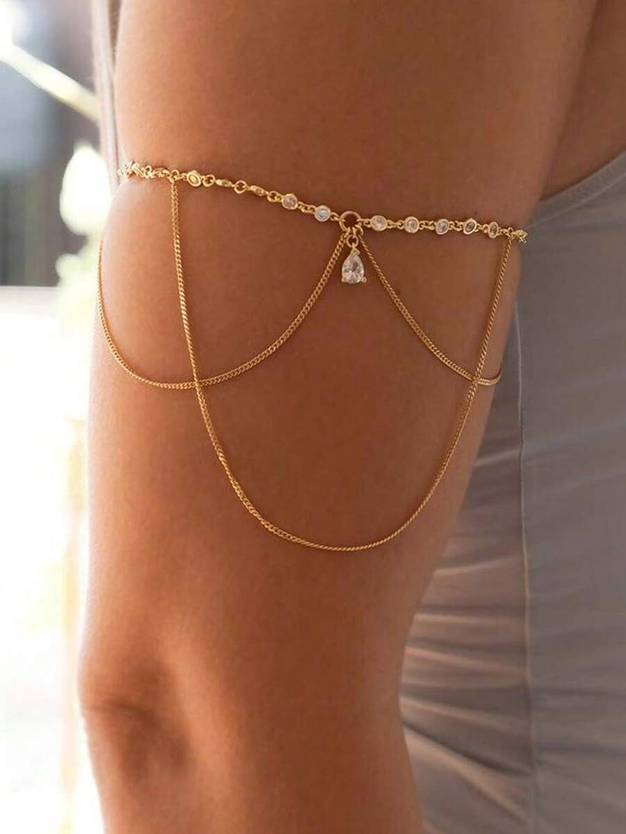 1 件时尚多层金链水滴吊坠臂链，女士夏季短袖袖口配饰，臂链，手链