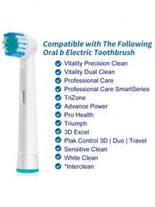16pcs/Set Replacement Brush Heads Compatible With Oral Electric Toothbrush, White.
