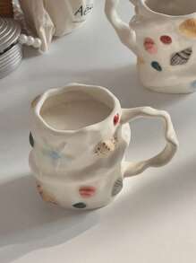 300ml创意夏日贝壳浮雕陶瓷咖啡杯，手绘陶瓷茶杯，可爱小众水杯，拿铁艺术杯，少女心礼物杯，复古3D手绘玻璃杯，不对称贝壳陶瓷杯，创意茶杯