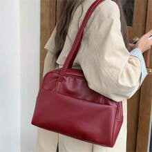 韩版大容量女士单肩包，复古腋下包，多功能，适合工作、上学、通勤，时尚大容量手提包（吊坠仅供展示，不包含在内） - 酒紅色 - 查看 4