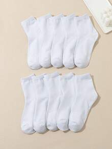 5/10 đôi tất dài đến bắp chân mềm mại, thoải mái, màu trắng trơn, phù hợp cho cả nam và nữ, thích hợp để mặc hàng ngày, ngoài trời, thường ngày, thể thao, giày lười, giày thể thao, mọi mùa - trắng - Xem 3