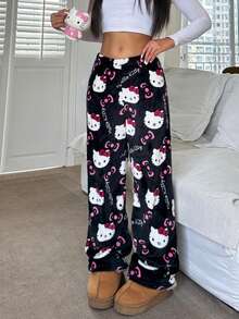 SANRIO 1 chiếc quần dài nữ bằng vải nhung mềm mại, ấm áp, dễ thương và thoải mái cho mùa thu/đông. - màu đen - Xem 8