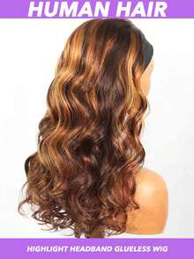 头带假发 棕色挑染头带假发 女士渐变色波浪头带假发 长波浪假发带头带 4/27 26 28 30 英寸无胶半假发 - S4/27 - 查看 1