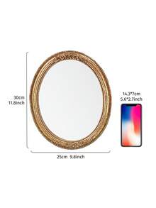 1 Gương treo tường trang trí hình bầu dục họa tiết ren vàng cổ điển, tác phẩm nghệ thuật trang trí nhà theo phong cách Châu Âu, gương trang điểm sáng tạo, thích hợp để trang trí tường, bàn trang điểm và đạo cụ chụp ảnh - Vàng - Xem 9
