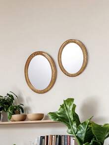 1 Gương treo tường trang trí hình bầu dục họa tiết ren vàng cổ điển, tác phẩm nghệ thuật trang trí nhà theo phong cách Châu Âu, gương trang điểm sáng tạo, thích hợp để trang trí tường, bàn trang điểm và đạo cụ chụp ảnh - Vàng - Xem 8