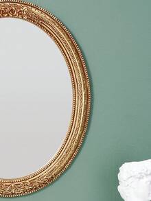 1 Gương treo tường trang trí hình bầu dục họa tiết ren vàng cổ điển, tác phẩm nghệ thuật trang trí nhà theo phong cách Châu Âu, gương trang điểm sáng tạo, thích hợp để trang trí tường, bàn trang điểm và đạo cụ chụp ảnh - Vàng - Xem 10