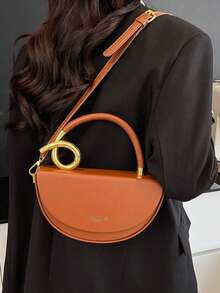 Niche Design Women's Handbag, Fashionable Retro High-Quality Textured Messenger Bag, Solid Color Versatile Underarm Saddle Bag, Casual And Versatile Style, Suitable For Daily Outings, Travel, And Office Workers Commuting - 棕色 - 查看 5